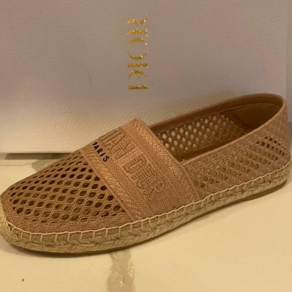 DIOR Granville Embroidered Mesh Cotton Flat Espadrille Shoes - Picture 1 of 11